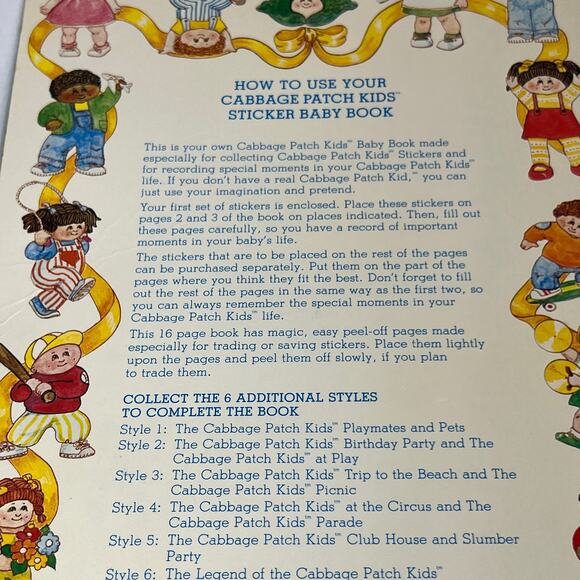 Vintage 1983 Cabbage Patch Kids Puffy Sticker Book by Diamond Toys Used Stickers - Picture 2 of 16